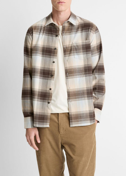Missoula Plaid Button-Front Shirt in Long Sleeve WHITECAP COMBO | VINCE Men