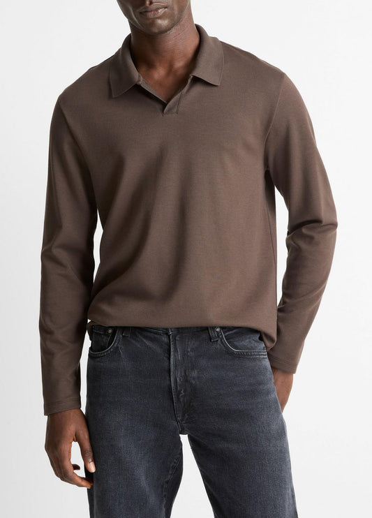 Milano Pima Cotton-Blend Johnny-Collar Shirt in Long Sleeve MISSION | VINCE Men