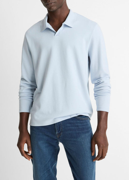 Milano Pima Cotton-Blend Johnny-Collar Shirt in Long Sleeve WHITECAP | VINCE Men