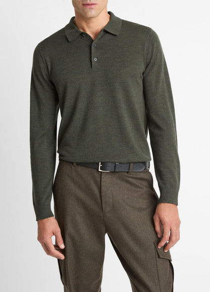 Wool Polo Sweater in Sweaters DARK LEAF | VINCE Men