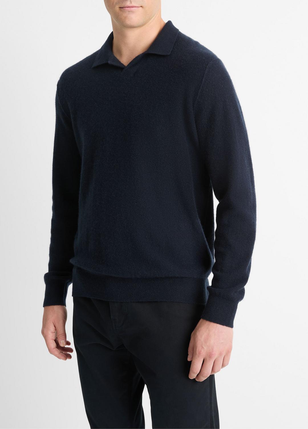 Plush Cashmere Johnny-Collar Polo in Sweaters COASTAL BLUE | VINCE Men