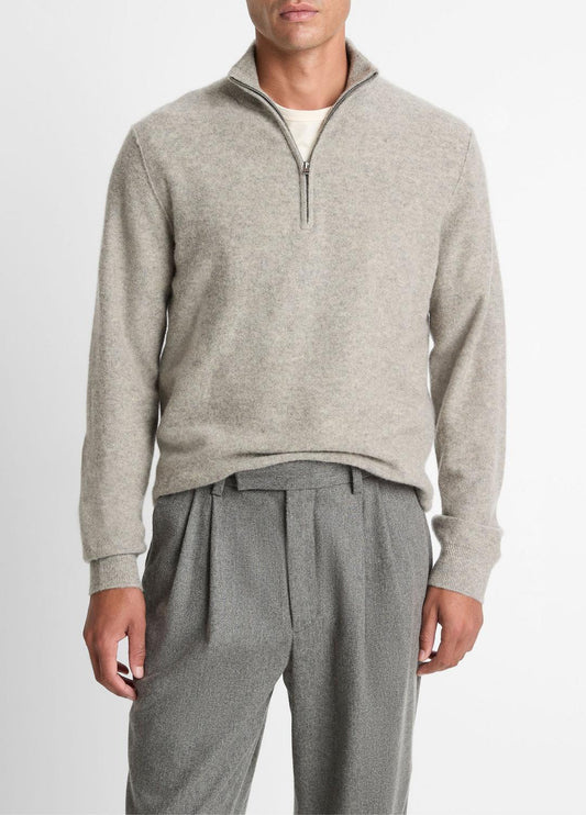 Plush Cashmere Quarter-Zip Sweater in Quarter Zip HEATHER MOUSE | VINCE Men