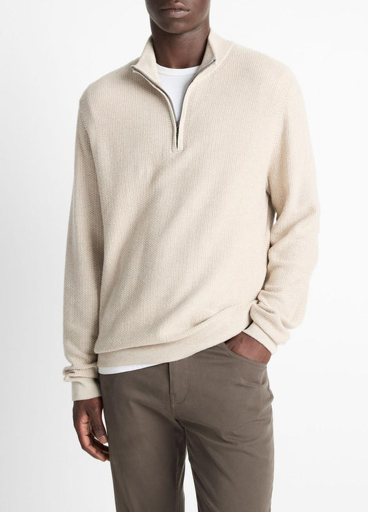 Geo-Jacquard Wool-Blend Quarter-Zip Sweater in Quarter Zip BRITISH KHAKI/CLASSIC CREAM | VINCE Men