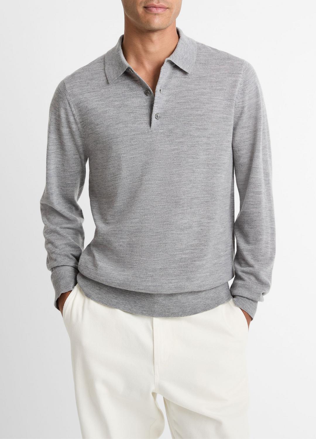 Wool Polo Sweater in Sweaters HEATHER GREY | VINCE Men