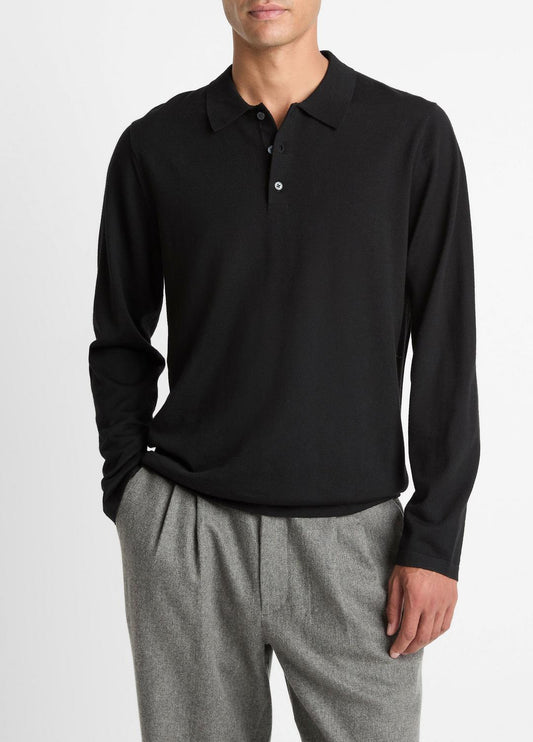 Wool Polo Sweater in Sweaters BLACK | VINCE Men
