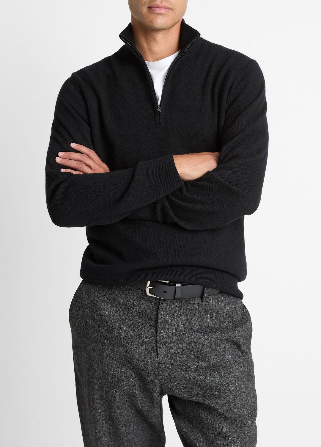 Cashmere Quarter-Zip Sweater in Quarter Zip BLACK | VINCE Men