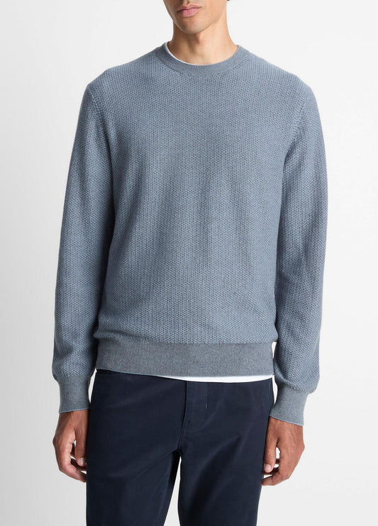 Geo-Jacquard Wool-Blend Crew Neck Sweater in Crew Neck PARLOR BLUE/MEDIUM HEATHER GREY | VINCE Men