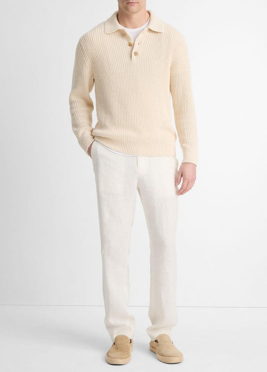 Shaker Italian Cotton-Blend Polo Sweater in Sweaters BONE | VINCE Men