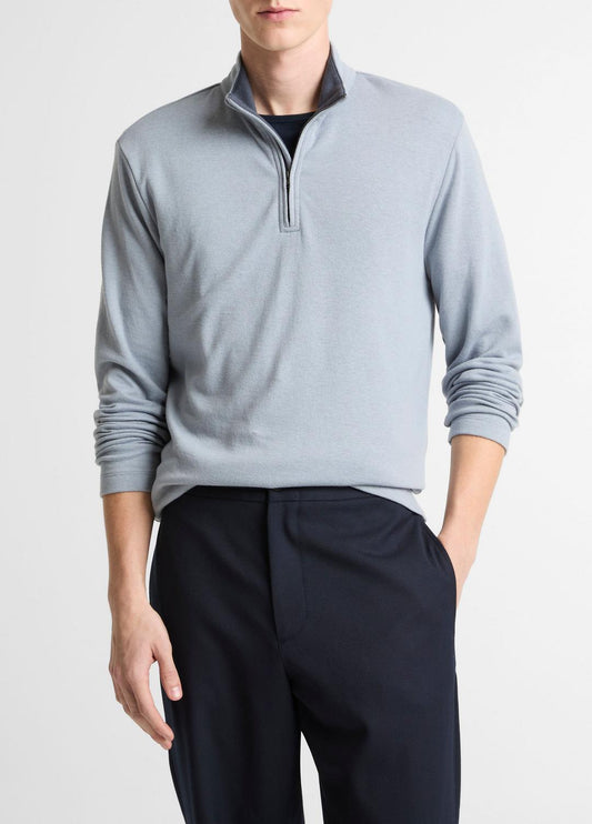 Double-Face Cotton-Blend Quarter-Zip Pullover in Quarter Zip STEEL BLUE/STUDIO | VINCE Men