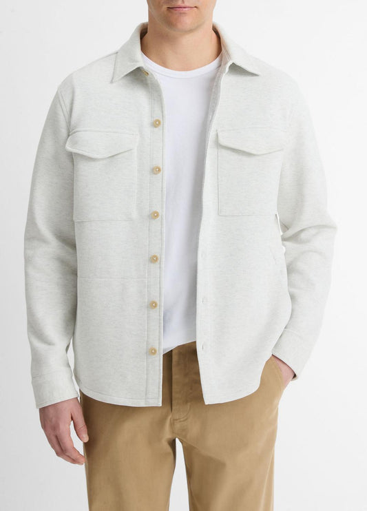 Double-Knit Cotton-Blend Piqué Shirt Jacket in Shirt Jackets HEATHER WHITE/LIGHT HEATHER GREY | VINCE Men