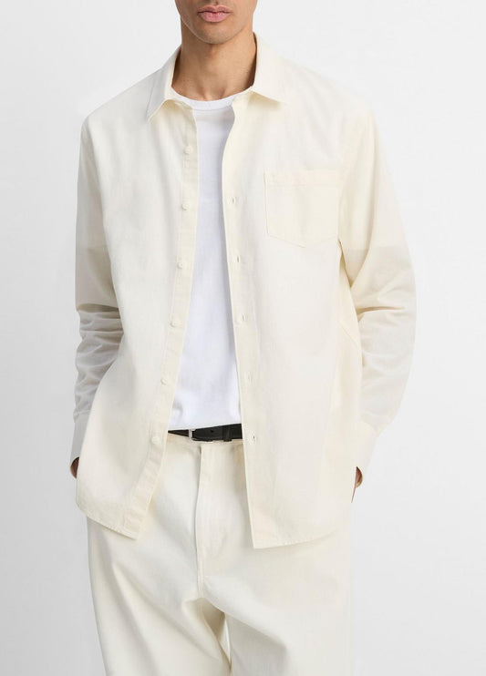 Cotton Chambray Button-Front Shirt in Long Sleeve OFF WHITE | VINCE Men