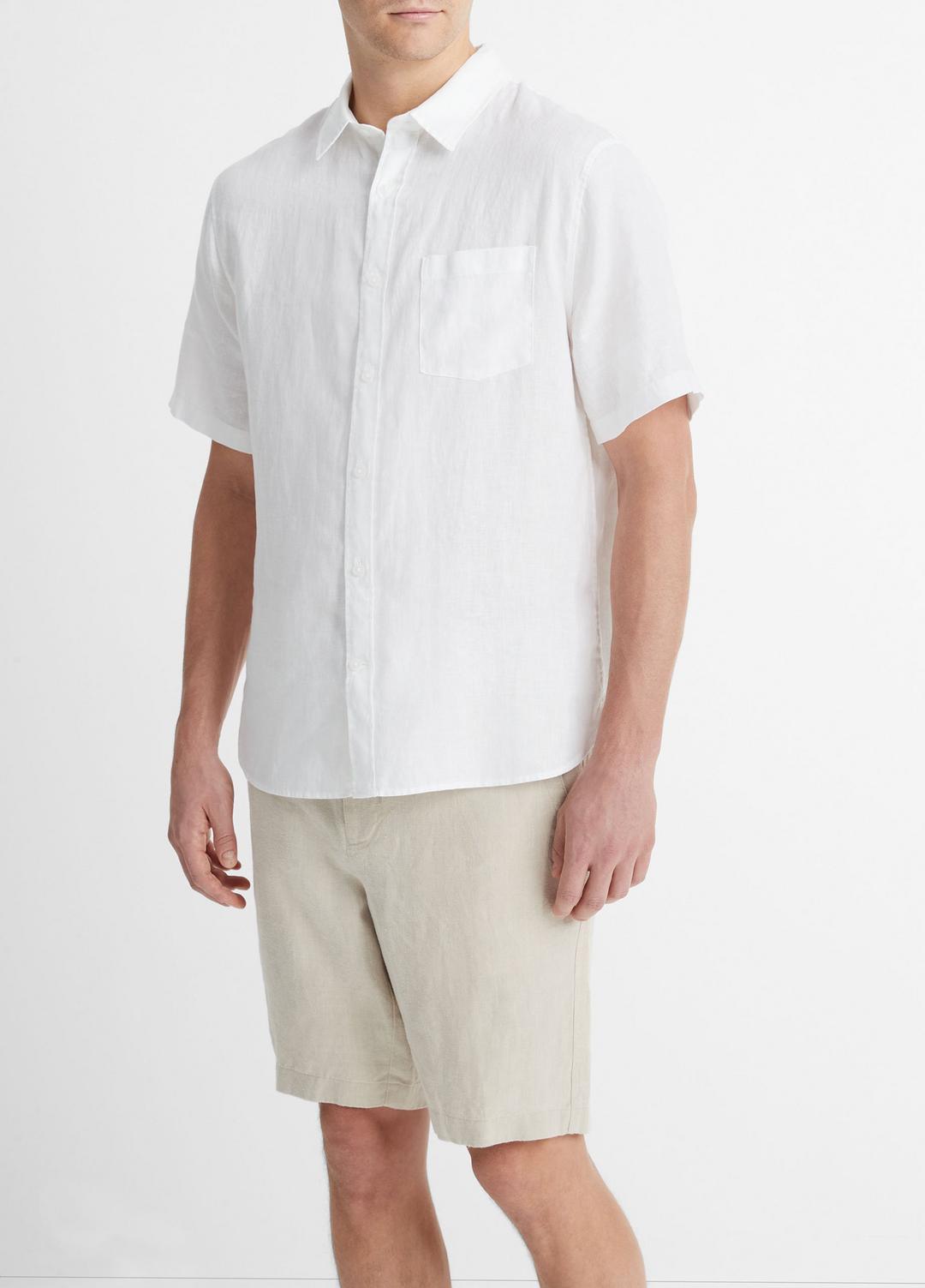 Linen Short-Sleeve Shirt in Short Sleeve OPTIC WHITE | VINCE Men