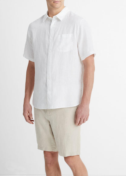 Linen Short-Sleeve Shirt in Short Sleeve OPTIC WHITE | VINCE Men