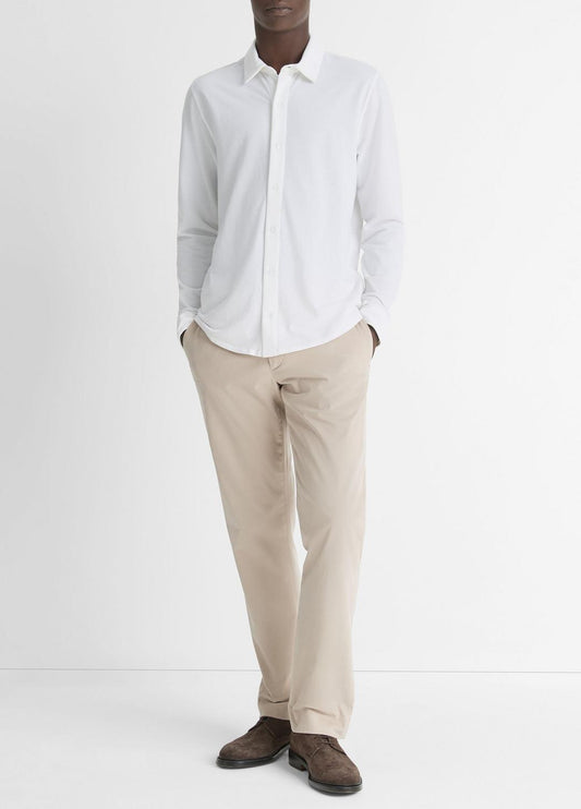 Cotton Piqué Button-Front Shirt in Long Sleeve OPTIC WHITE | VINCE Men