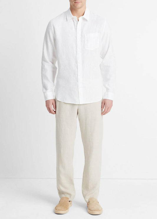 Linen Long-Sleeve Shirt in Long Sleeve OPTIC WHITE | VINCE Men