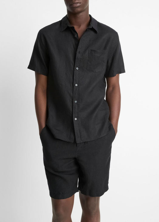 Linen Short-Sleeve Shirt in Short Sleeve BLACK | VINCE Men