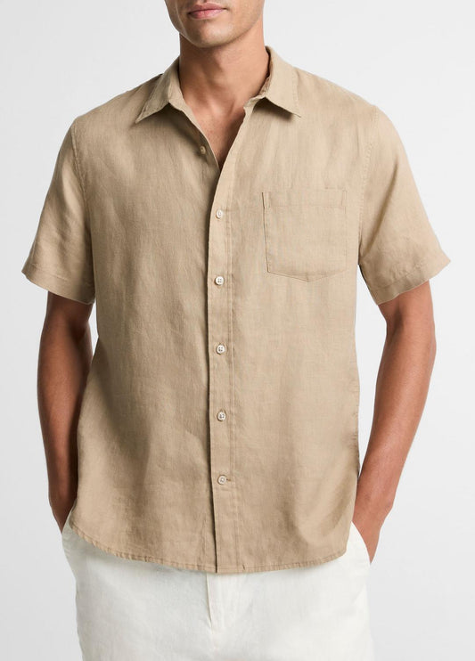 Linen Short-Sleeve Shirt in Long Sleeve TEAK | VINCE Men