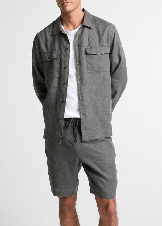 Linen Garage Shirt  in Long Sleeve SLATE | VINCE Men