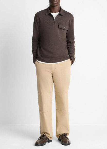 Herringbone Cotton-Blend Zip Polo Shirt in Henleys & Polos HEATHER DARK ROAST/BLACK | VINCE Men