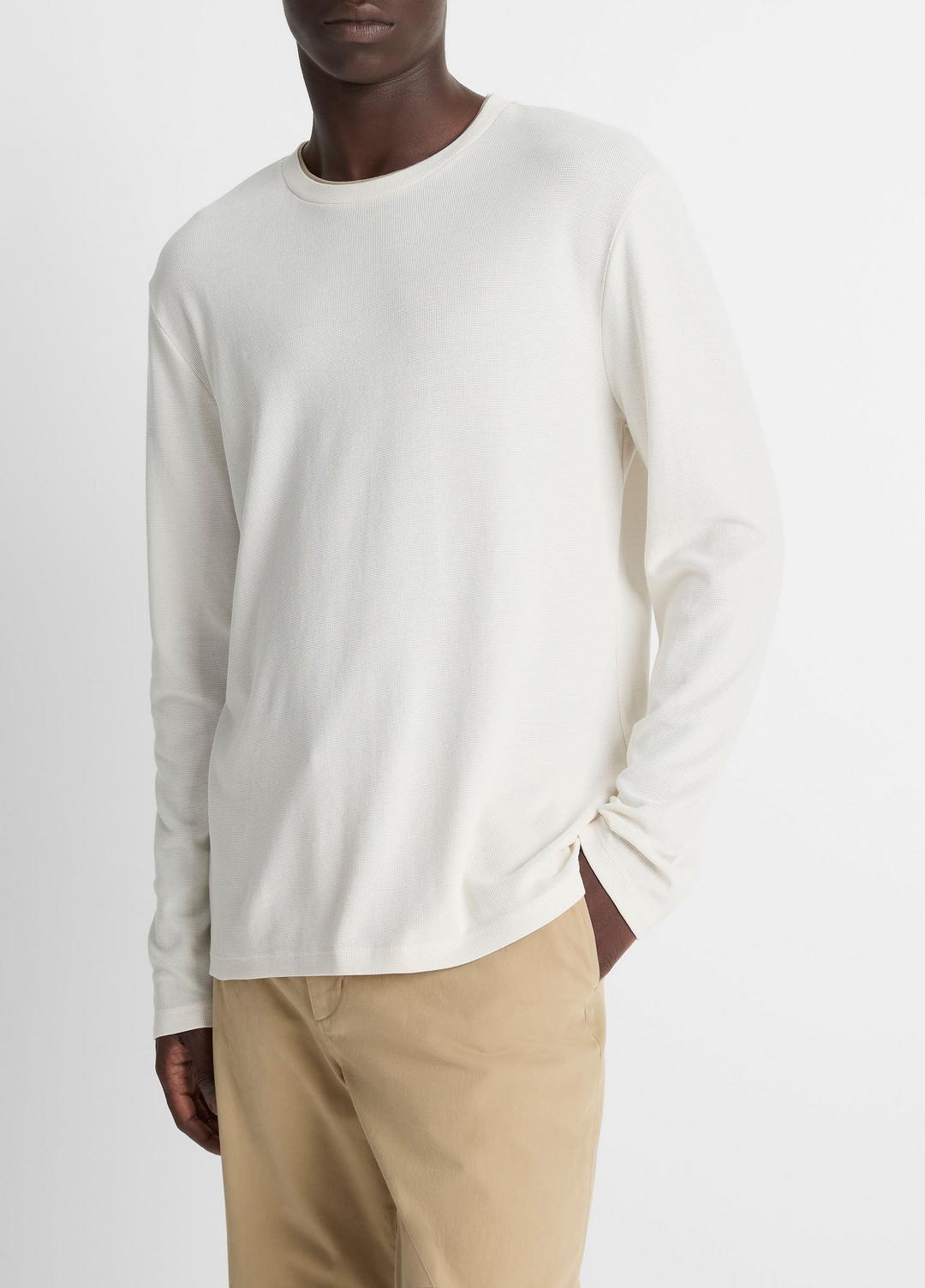 Micro-Waffle Pima Cotton Double-Collar Long-Sleeve T-Shirt in Long Sleeve BLANCO/TERRAPIN | VINCE Men