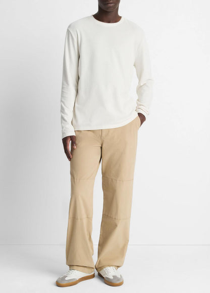 Micro-Waffle Pima Cotton Double-Collar Long-Sleeve T-Shirt in Long Sleeve BLANCO/TERRAPIN | VINCE Men