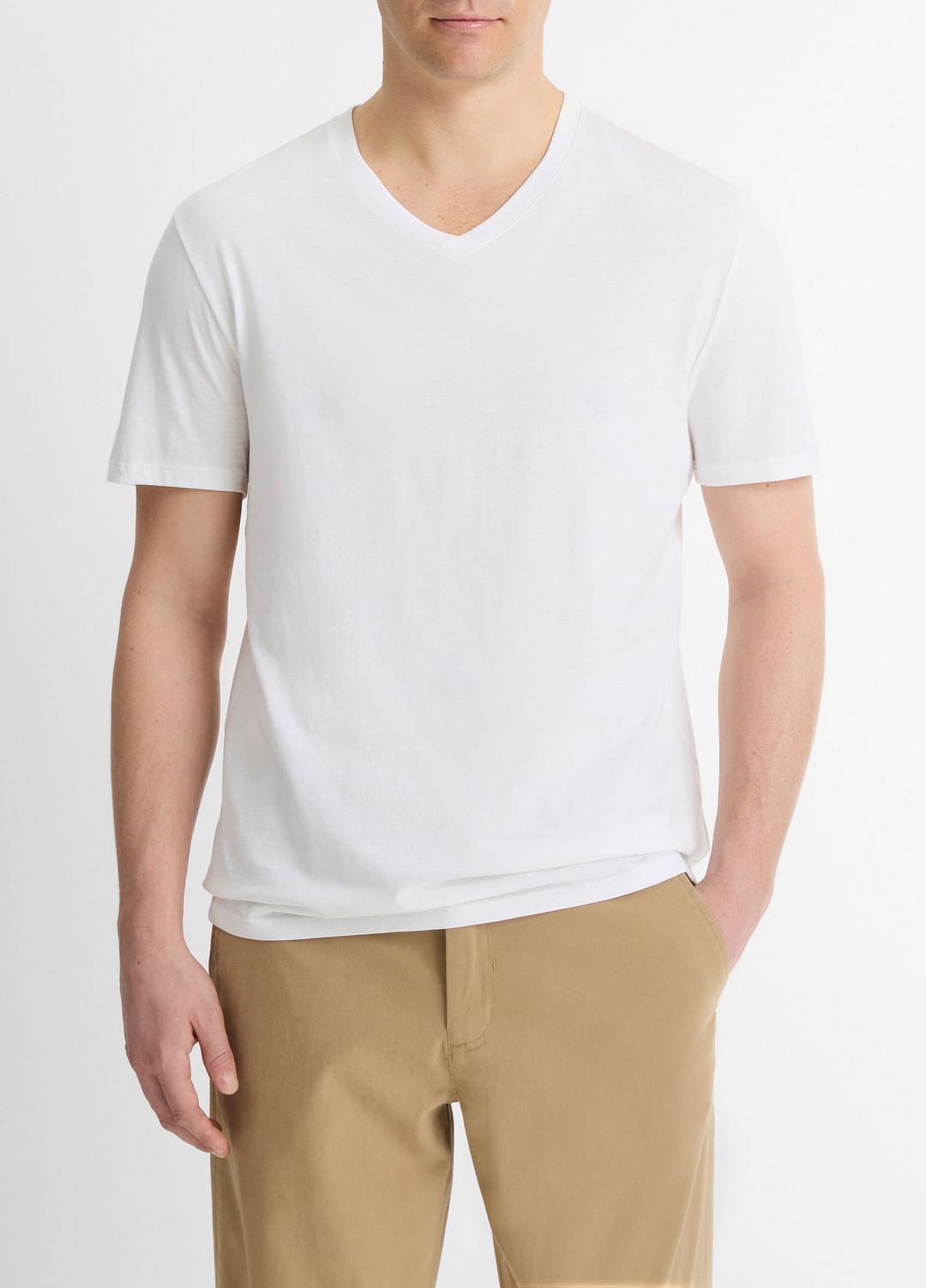 Pima Cotton V-Neck T-Shirt in Short Sleeve OPTIC WHITE | VINCE Men