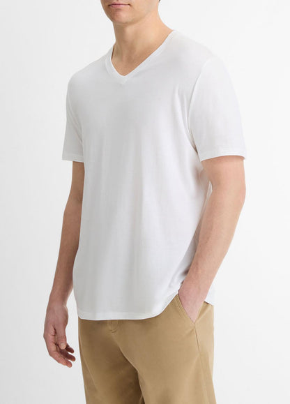 Pima Cotton V-Neck T-Shirt in Short Sleeve OPTIC WHITE | VINCE Men