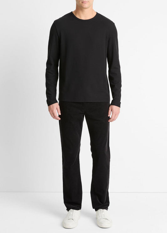 Pima Cotton Piqué Long-Sleeve T-Shirt in Long Sleeve BLACK | VINCE Men