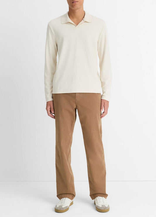 Milano Pima Cotton-Blend Johnny-Collar Shirt in Long Sleeve BONE | VINCE Men