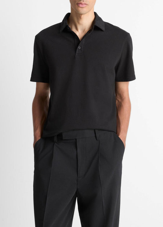 Garment Dye Cotton Polo Shirt in Short Sleeve TRUE BLACK | VINCE Men