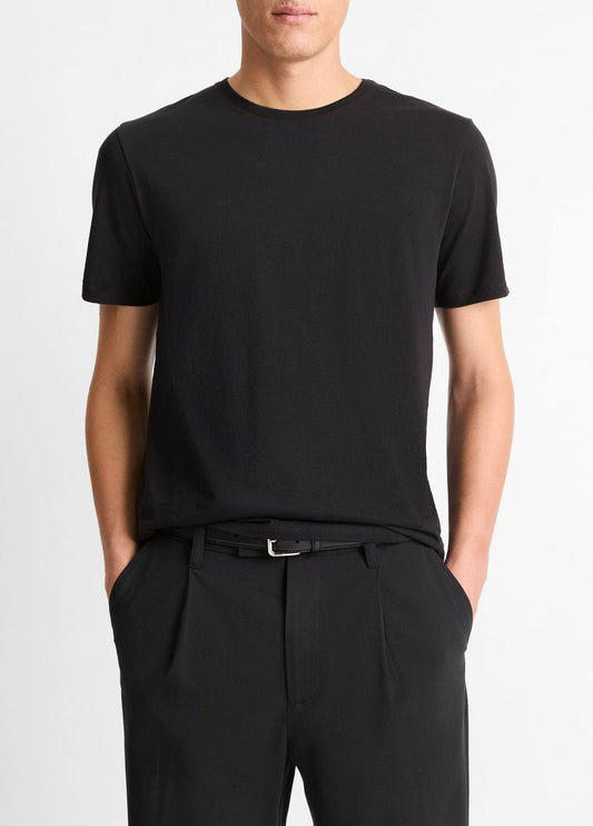 Pima Cotton Crew Neck T-Shirt in Short Sleeve BLACK | VINCE Men