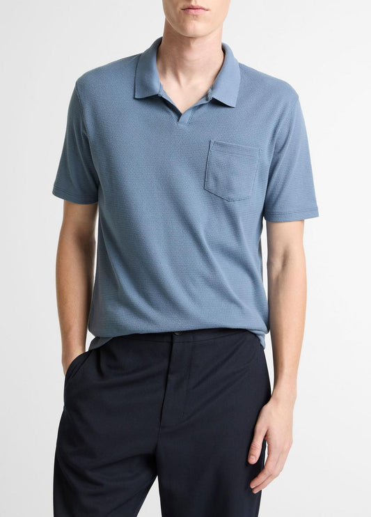 Garment Dye Cotton Polo Shirt in Short Sleeve WASHED RAINWATER | VINCE Men