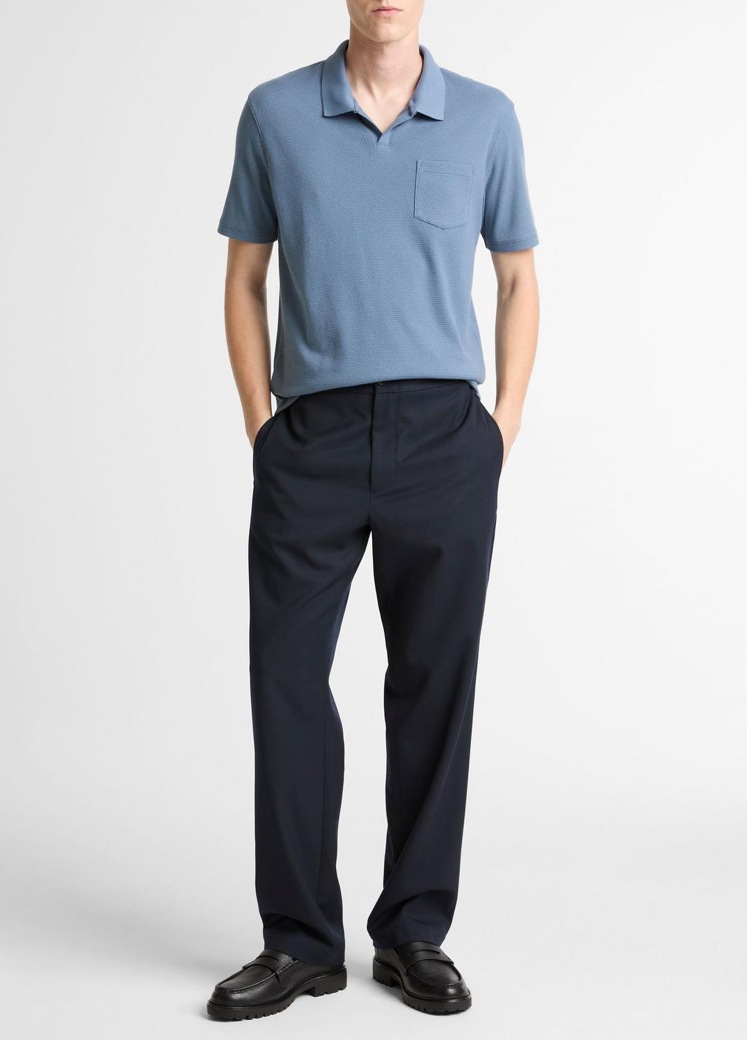 Garment Dye Cotton Polo Shirt in Short Sleeve WASHED RAINWATER | VINCE Men