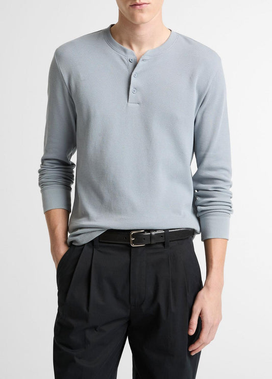 Jacquard-Rib Cotton Henley in Long Sleeve STEEL BLUE | VINCE Men