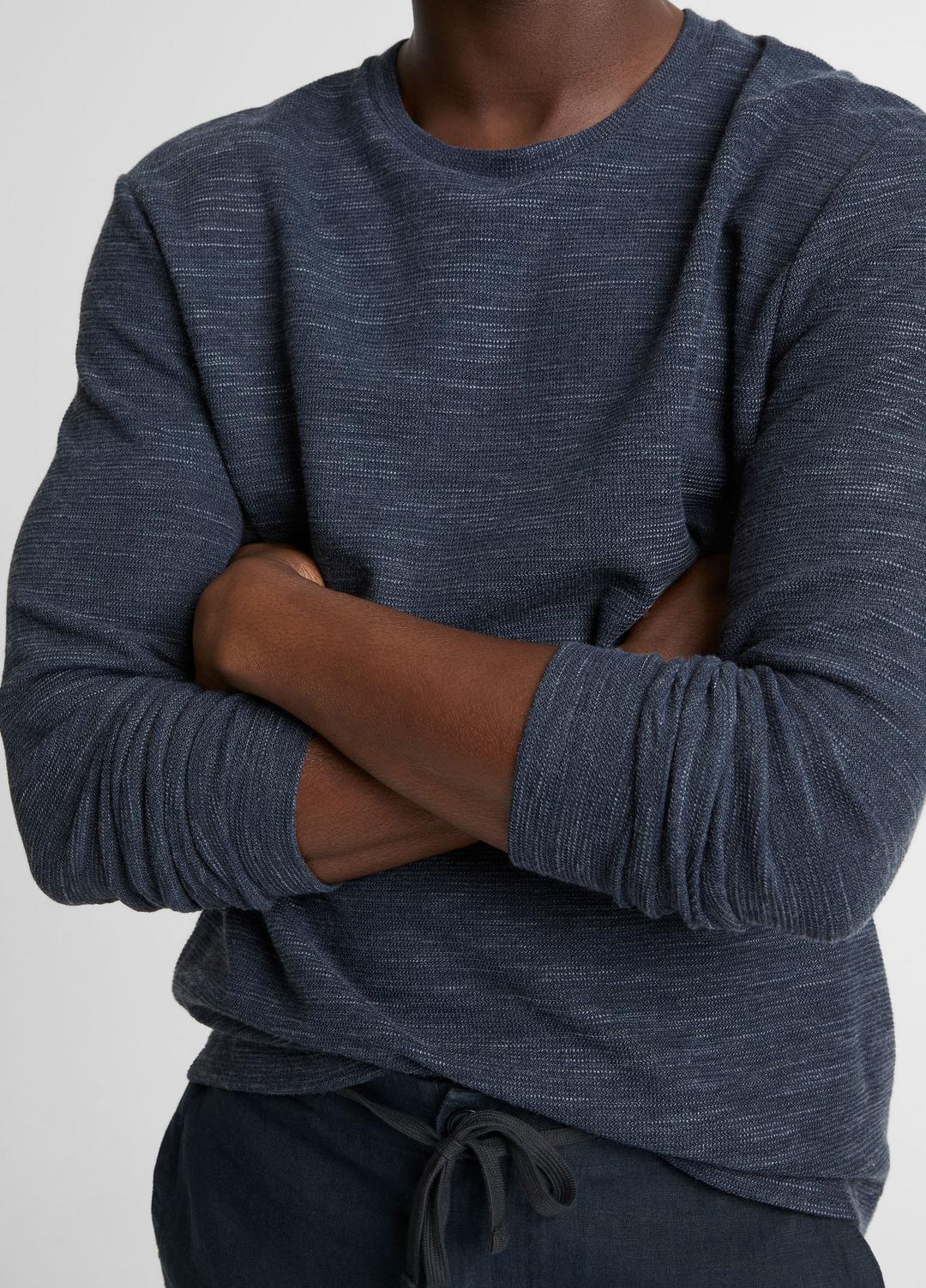 Double-Knit Cotton-Blend Long-Sleeve Shirt in Long Sleeve HEATHER COASTAL BLUE | VINCE Men