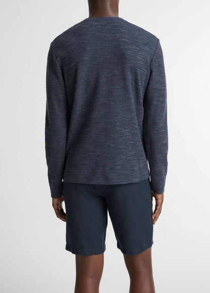Double-Knit Cotton-Blend Long-Sleeve Shirt in Long Sleeve HEATHER COASTAL BLUE | VINCE Men
