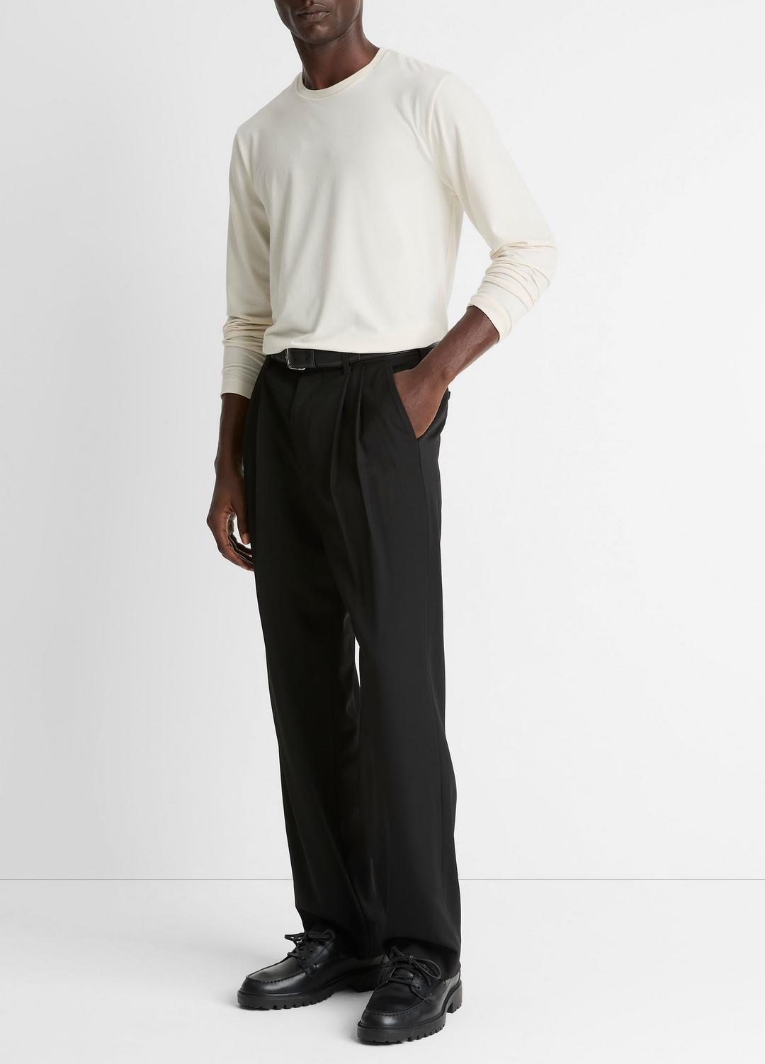 Wool Double-Pleat Suiting Trouser in Trousers BLACK | VINCE Men