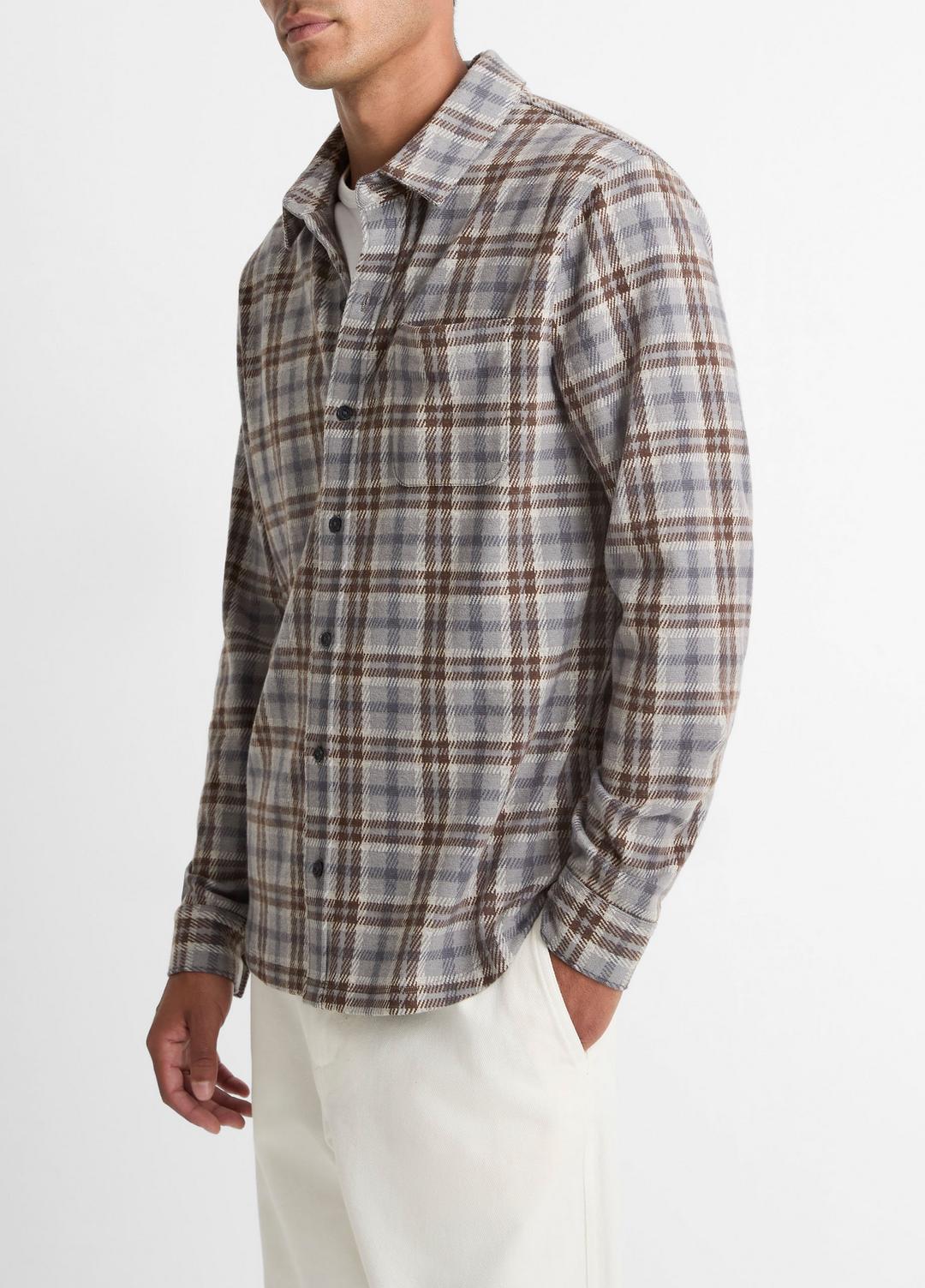 Plaid Cotton-Blend Shirt Jacket in Shirt Jackets HEATHER FOG COMBO | VINCE Men