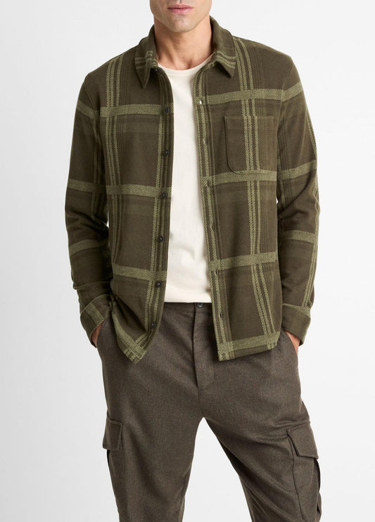Plaid Cotton-Blend Shirt Jacket in Shirt Jackets DARK LEAF COMBO | VINCE Men