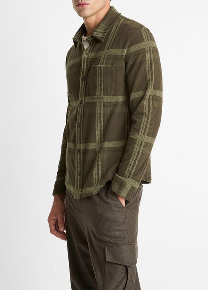 Plaid Cotton-Blend Shirt Jacket in Shirt Jackets DARK LEAF COMBO | VINCE Men
