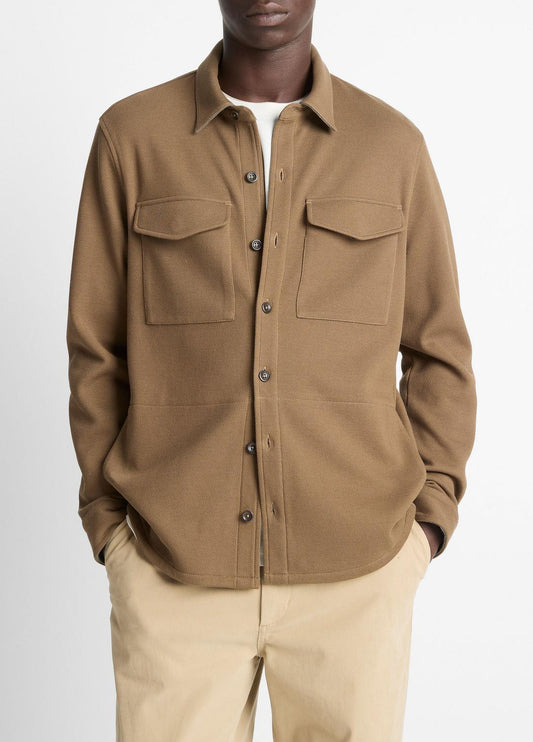 Double-Knit Cotton-Blend Piqué Shirt Jacket in Shirt Jackets HIGHLANDS/MEDIUM HEATHER GREY | VINCE Men