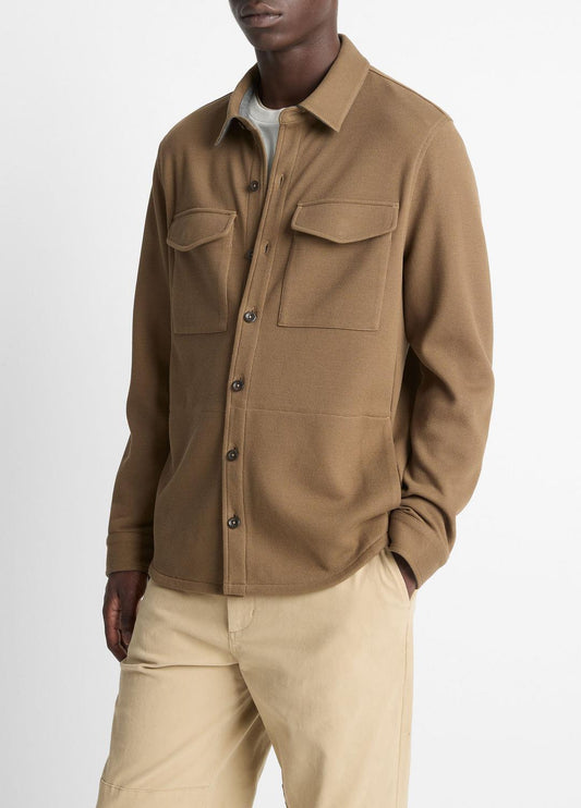 Double-Knit Cotton-Blend Piqué Shirt Jacket in Shirt Jackets HIGHLANDS/MEDIUM HEATHER GREY | VINCE Men