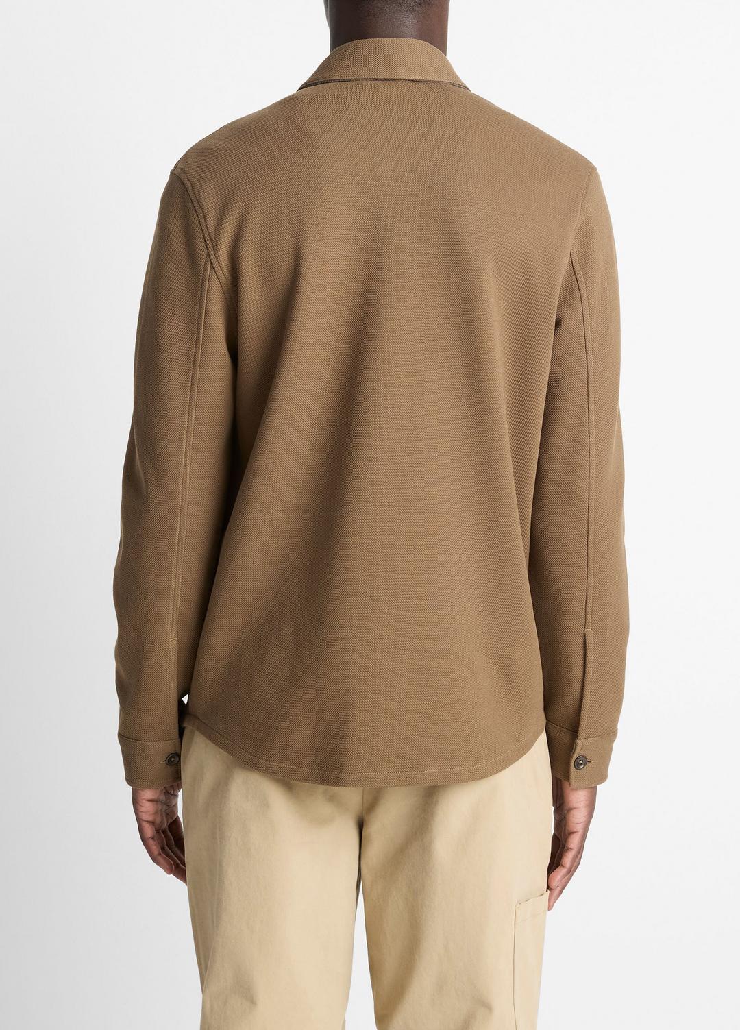 Double-Knit Cotton-Blend Piqué Shirt Jacket in Shirt Jackets HIGHLANDS/MEDIUM HEATHER GREY | VINCE Men