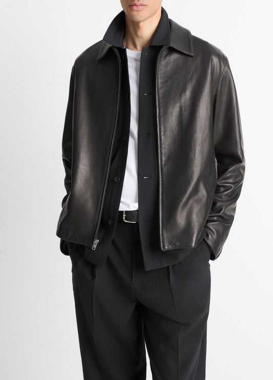 Leather Zip-Up Jacket in Leather Jackets BLACK | VINCE Men