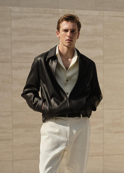 Leather Zip-Up Jacket in Leather Jackets BLACK | VINCE Men