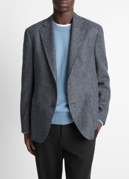 Plaid Alpaca-Blend Relaxed Sport Coat in Blazers NAVY/BLUE | VINCE Men