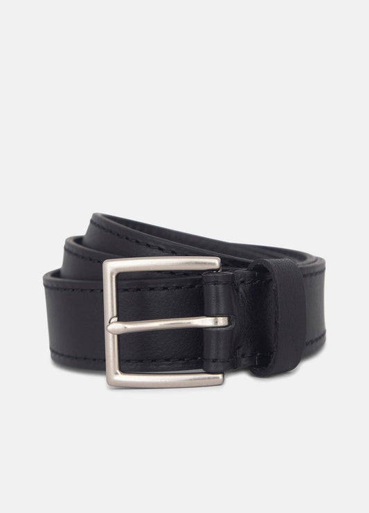 Men's 35mm Stitched Leather Belt in Belts BLACK/DULL NICKEL | VINCE Men
