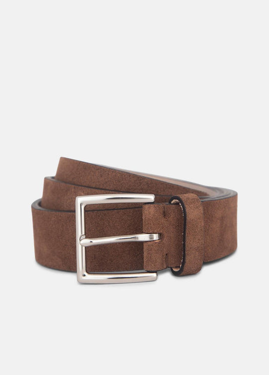 Men's 35mm Suede Belt in Belts CHOCOLATE/PALLADIUM | VINCE Men