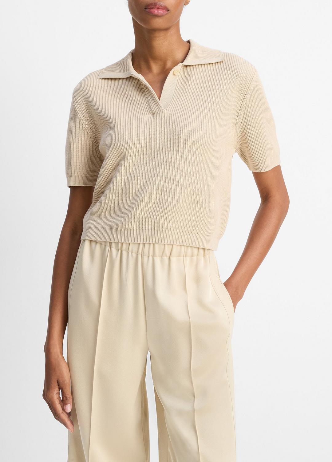 Ribbed Silk-Cotton Polo Sweater in Sweaters PALE CANYON | VINCE Sale