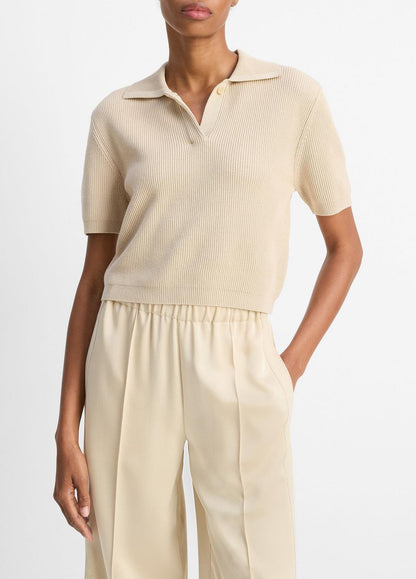 Ribbed Silk-Cotton Polo Sweater in Sweaters PALE CANYON | VINCE Sale